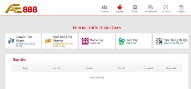 Nạp tiền Ae888 thông qua ngân hàng điện tử dễ dàng